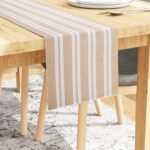 Encasa XO Dining Table Runner for 4 to 6 Seater| Yarn Dyed Fine Ribbed Cotton | Size 32x250 cm | Franca Beige Stripes | Machine Washable