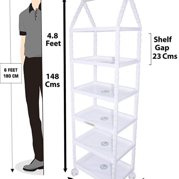 FLIPZON Baby Wardrobe Plastic Multipurpose 6 Shelve, Foldable, (Unbreakable Material) (Rabbit Pattern - Sky Blue)