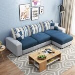 FURNY Orionoy 4 Seater Fabric LHS Sectional L Shape Sofa Set (Blue-Light Grey)