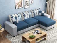 FURNY Orionoy 4 Seater Fabric LHS Sectional L Shape Sofa Set (Blue-Light Grey)