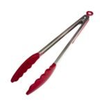 Femora Premium Virgin Steel and Silicone Locking Food Tongs with Grip Handle for Kitchen, Barbeque and Serving | 9 inch | Pack of 1 | Red