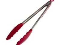 Femora Premium Virgin Steel and Silicone Locking Food Tongs with Grip Handle for Kitchen, Barbeque and Serving | 9 inch | Pack of 1 | Red