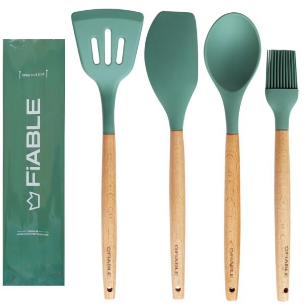FiABLE Premium Silicone Spatula Set of 4 for Non Stick pan, Non Flexible Spatula Set of Cooking - Heat Resistant, FDA Certified, 1 Year Brand Warranty - Hybrid Combo of 4 Green