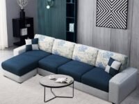 Florendo 5- to 6-Person Sofa Fabric Lhs L Shape Sofa Set (Blue-Light Grey)