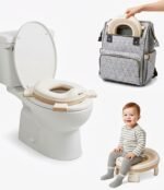 Foldable Travel Baby Potty Training Seat for Boys & Girls with Handles & Detachable Bowl, Toddler Potty Chair with Anti-Slip Base, BPA-Free, Unisex, Coffee