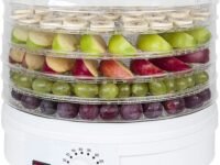 Food Dehydrator Machine - Dehydrate Beef Jerky, Meats, Mushrooms, Fruits & Vegetables - Great For At Home Use - Uses High-Heat Circulation for Even Dehydration - 5 Easy to Clean Stackable Trays.