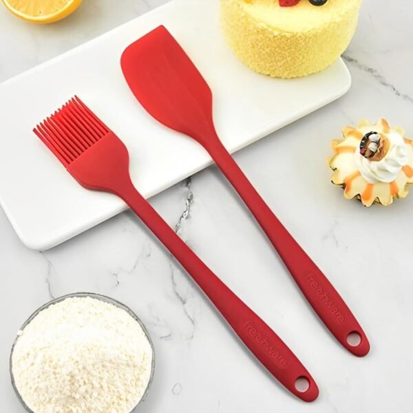Frenchware (Set of 2, Red) Oil Brush for Cooking & Non-Stick Silicone Spatula Baking & Mixing - Seamless Design, Heat-Resistant -40°C to 230°C, Food-Grade & BPA-Free, Dishwasher Safe