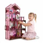 FunBrigade Dream Doll House |Wooden 4 feet Large Dollhouse with 11+ Furniture Pieces, Movable Lift, Working Light, Pool Slide and Full-Size Doll | 4 Floors Colorful Walls | Birthday Gift for Girls