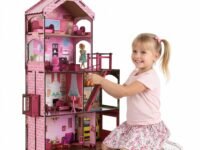 FunBrigade Dream Doll House |Wooden 4 feet Large Dollhouse with 11+ Furniture Pieces, Movable Lift, Working Light, Pool Slide and Full-Size Doll | 4 Floors Colorful Walls | Birthday Gift for Girls