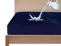 GADDA CO Ultra Soft Cotton Feel Waterproof Mattress Protector | Breathable & Hypoallergenic Bed Cover for King Size Bed | Fits 75x72 inch (6.25x6 ft) Mattress | Dark Blue | Pack of 1