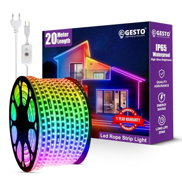 Gesto 20 Meter Rope Led Strip Lights – High Brightness Outdoor Lights Waterproof for Balcony,Home Decor,False Ceiling | RGB Strip Light for Diwali Decoration with Mode Change Controller (Multicolor)