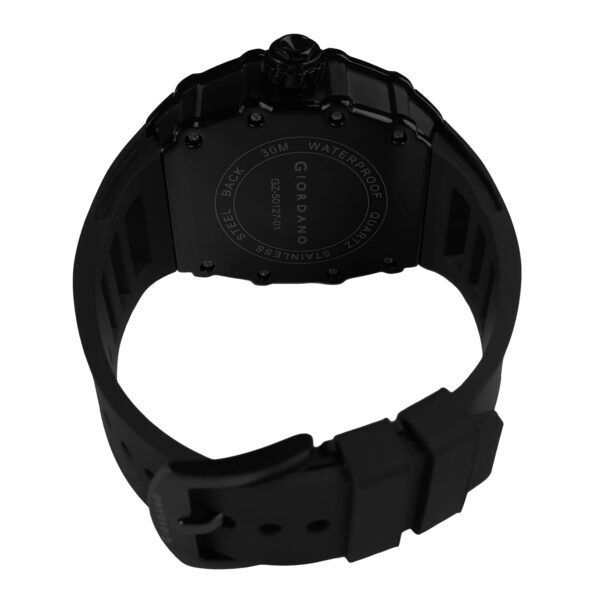 Giordano Analog Watch for Men - Skeleton-Style Dial | Brushed Steel Case with Silicone Strap