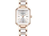 Giordano Classic Rectangular Dial Watch for Women with Crystal Markers and Dual Tone Stainless Steel Strap