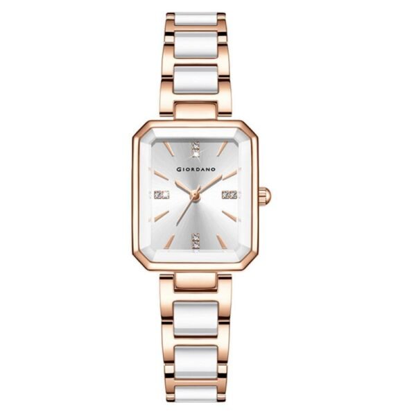 Giordano Classic Rectangular Dial Watch for Women with Crystal Markers and Dual Tone Stainless Steel Strap