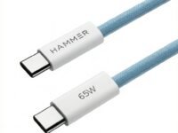 HAMMER Type C to Type C Cable 65W Braided, PD Fast Charging, Data Sync, 1.5 Meter Tangle Free Wire, Compatible with all C-Type Enabled Devices (Blue)