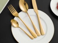 HOKIPO Gold Cutlery Set of 24 Pcs Stainless Steel Flatware Set, Mirror Finish with Gift Box (AR4570)