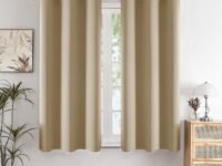 HOMEMONDE Solid Blackout Curtains 5 Feet Long Set of 2 - Thermal Insulated Curtains for Window, 70% Room Darkening Drapes for Living Room, Bedroom, 60 Inches, (Beige, 152.4 x 118 CM)