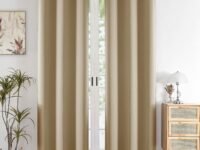 HOMEMONDE Solid Blackout Curtains 7 Feet Long Set of 2 - Thermal Insulated Curtains for Door, 70% Room Darkening Drapes for Living Room, Bedroom, 84 Inches, (Beige, 213.36 x 118 CM)