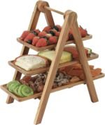 Hamdan Collection Wood 3 Tier Serving Tray-Wooden Three Tiered Tray with Collapsible Stand for Fruit Platter Farmhouse ,Kitchen ,picnic Nesting Tray (Natural)