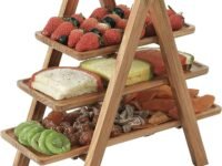 Hamdan Collection Wood 3 Tier Serving Tray-Wooden Three Tiered Tray with Collapsible Stand for Fruit Platter Farmhouse ,Kitchen ,picnic Nesting Tray (Natural)