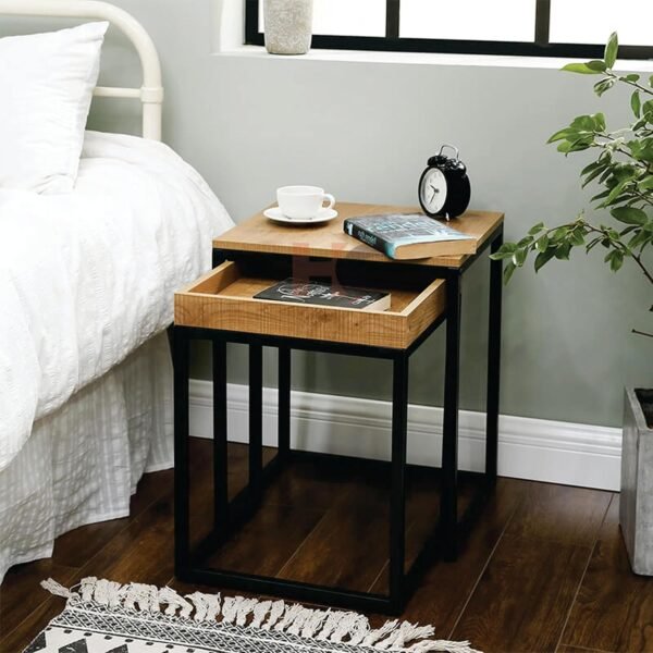 Hamdan Nesting Coffee Tables Set for Living Room Modern Wood Solid Pine Tables Sofa Side Nest of Tables (Black natrul)