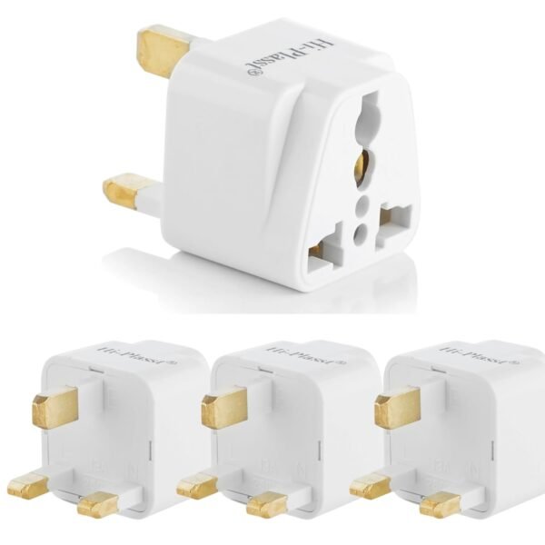 Hi-Plasst India to UK Adapter (Type-G Plug) - 4pcs Pack - UK Converter for Indian Plugs & Devices, Dubai, Singapore, Malaysia - Travel Plug Adapter with Universal Socket (White)
