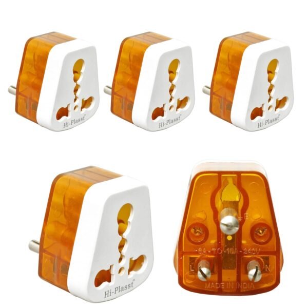 Hi-Plasst (Pack of 5) 3-Pin International 6 amp to 16 amp Converter Plug for Big Size 16 Ampere Plug Top Adapter for Geysers A/C Refrigerator Microwave, etc