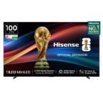 Hisense 253 cm (100 Inches) 4K QLED Mini-LED Smart TV | 1000 NITS Peak Brightness | 165Hz Game Mode | Dolby Vision, Dolby Atmos | 2.1 CH 50W Speakers (Built-in Subwoofer) | VIDAA OS | 100U7Q (Black)
