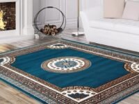 Home Decore Traditional Acrylic Rectangular Carpet for Your Living Room (5x7 Feet Blue Color)