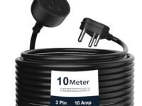 Hoteon Extension Board with 10 Meters Heavy Duty Long Wire Cord, Single Outlet Socket 2500W 10A Expandable Electric Extension, 3 Pins Extension Cord for Indoor Outdoor Use (10M/ Black)-1PCS
