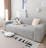 House of Quirk Universal Triple Seater 220 GSM Jacquard Leaf Texture Fabric Sofa Cover Soft Touching Cover for Couch Flexible Stretch Sofa Slipcover (Smoke, 190-230Cm), Grey