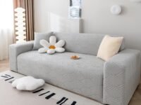 House of Quirk Universal Triple Seater 220 GSM Jacquard Leaf Texture Fabric Sofa Cover Soft Touching Cover for Couch Flexible Stretch Sofa Slipcover (Smoke, 190-230Cm), Grey