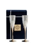 INDIAN ART VILLA Silver Plated Goblet Flute Wine Glass with Blue Box, Best for Parties, Diwali Gift Item, 100 ML Each, Set of 2