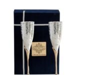 INDIAN ART VILLA Silver Plated Goblet Flute Wine Glass with Blue Box, Best for Parties, Diwali Gift Item, 100 ML Each, Set of 2