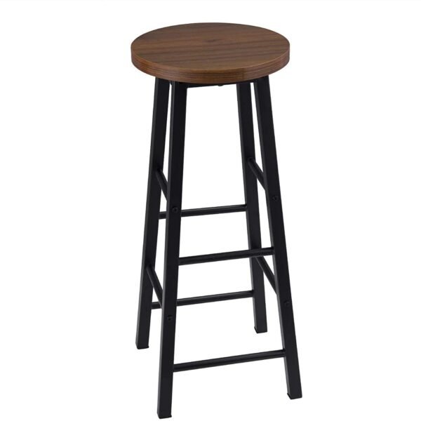 Indian Decor . 45170 Mdf With Metal Legs Breakfast Kitchen Counter Bar/Seat/Chairs/Barstools/High Stools (Dark Wooden) - Black