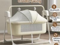 Infantso Premium Electric Baby Cradle Swing - Bluetooth & Remote Control Palna Jhula with Custom Swing Time, Adjustable 5-Speeds, Automatic Swing Cradle for 0-12 Months, Soft Mattress, Safe & Spacious