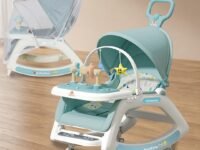 Infantso Prime (5-in-1) Baby Rocker for 0 to 2 Years with Mosquito Net | Portable Rocker for Newborn | Convertible Walker, Feeding Chair, Push Cart & Seat with Music, Light, Tray & Canopy - Blue