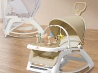 Infantso Prime (6-in-1) Baby Rocker for 0 to 2 Years with Mosquito Net | Portable Rocker for Newborn | Convertible Walker, Feeding Chair, Push Cart & Seat with Music, Light, Tray & Canopy - Beige