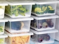 JASIFS Fridge Storage Box Fridge Organizer Food Storage Container, Stackable Plastic Fish, Meat, Vegetables & Fruits Freezer Storage Container (4), White