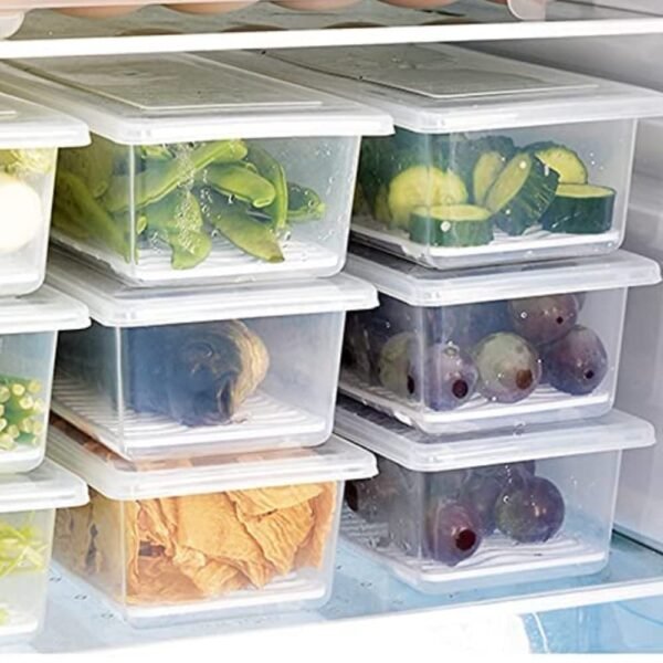 JASIFS Fridge Storage Box Fridge Organizer Food Storage Container, Stackable Plastic Fish, Meat, Vegetables & Fruits Freezer Storage Container (4), White