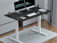 JIN OFFICE Zenith Electric Height Adjustable Table| Standing Desk with 100 Kg Wt. Capacity & 3 Year Warranty| Ergonomic Desk| Sit Stand Table with 3 Memory Preset| White & Black|1200X750mm/25MM Thick