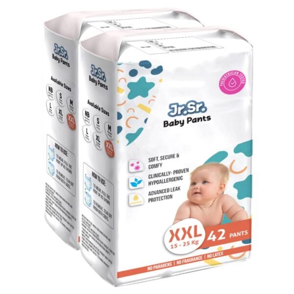 Jr. Sr. Baby Diaper Pants | XXL Size (15-25 kg), 84 Count | Pack of 2 | Upto 12 hr Absorption with Advanced Leak Protection | Safe For Babies Skin | Soft, Secure & Comfy