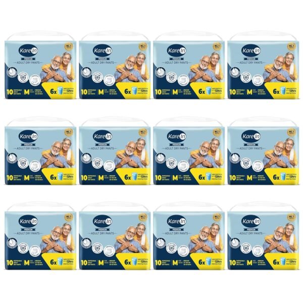 Karein Premium Adult Diaper Pant M Size, Medium, Waist (75-100 cm 30-40"), 120 Unit, Long Protection Hour, Unisex, Quick & Even Absorption, Anti-Bacterial, Leakproof, Odour Control, Wetness Indicator