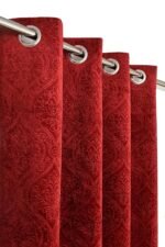 Kiara Creations Velvet Emboss Damas Room Darkening Grommet Curtains for Door- 7 Feet (Pack of 2) Maroon
