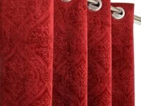 Kiara Creations Velvet Emboss Damas Room Darkening Grommet Curtains for Door- 7 Feet (Pack of 2) Maroon