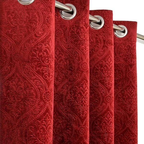 Kiara Creations Velvet Emboss Damas Room Darkening Grommet Curtains for Door- 7 Feet (Pack of 2) Maroon
