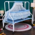 Kiddery Hestia | Cradle for Baby | New Improved Mattress Design | Mosquito Protection Net | Smooth Swing | All Wheel Lock | Palna | Jhula | Uyyala | 0-10 Months | Blue