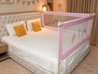 Kids Station 2 Side Basic Bed Rail Guard (6ft x 5ft / 180cm x 150cm), Bed Railing for Baby Safety, Kids Toddler Bed Protector Side Walls, Adjustable Height, Portable & Foldable (Pink)