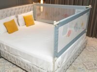 Kids Station Premium Baby Safety Bed Rail Guard – Foldable Safeguard for Queen Size Bed, Adjustable Height, Made in India – 6ft x 5ft / 180cm x 150cm (2 Sides, Grey, with Pocket)