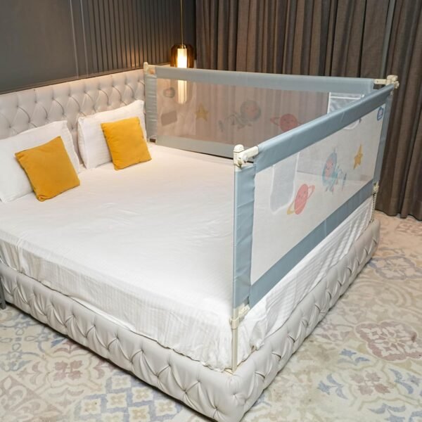 Kids Station Premium Baby Safety Bed Rail Guard – Foldable Safeguard for Queen Size Bed, Adjustable Height, Made in India – 6ft x 5ft / 180cm x 150cm (2 Sides, Grey, with Pocket)